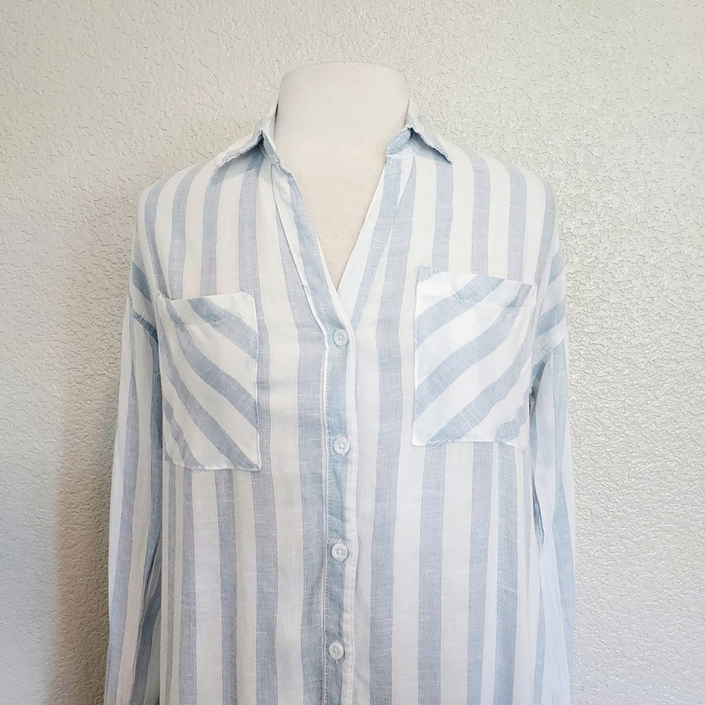 Thread & Supply Blue & White Striped Button Up Size XS - Picture 2 of 11